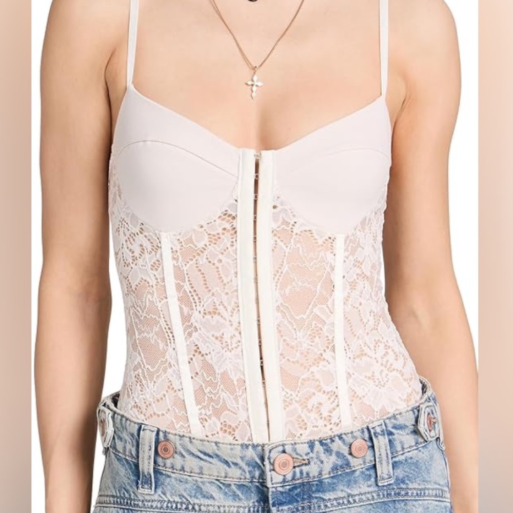 Free People Ivory Lace Corset Bodysuit